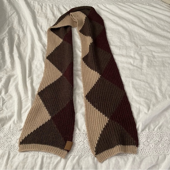 Fossil Argyle Pattern alpaca wool blend Brown Tan Scarf - Picture 1 of 5